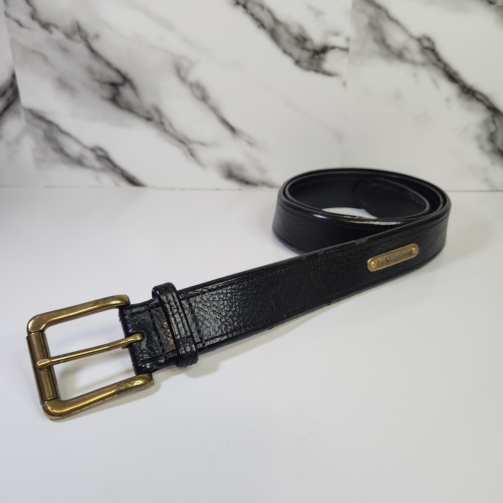 Ralph Lauren Polo Belt Black Genuine Leather Belt with Gold Buckle 36. Unisex